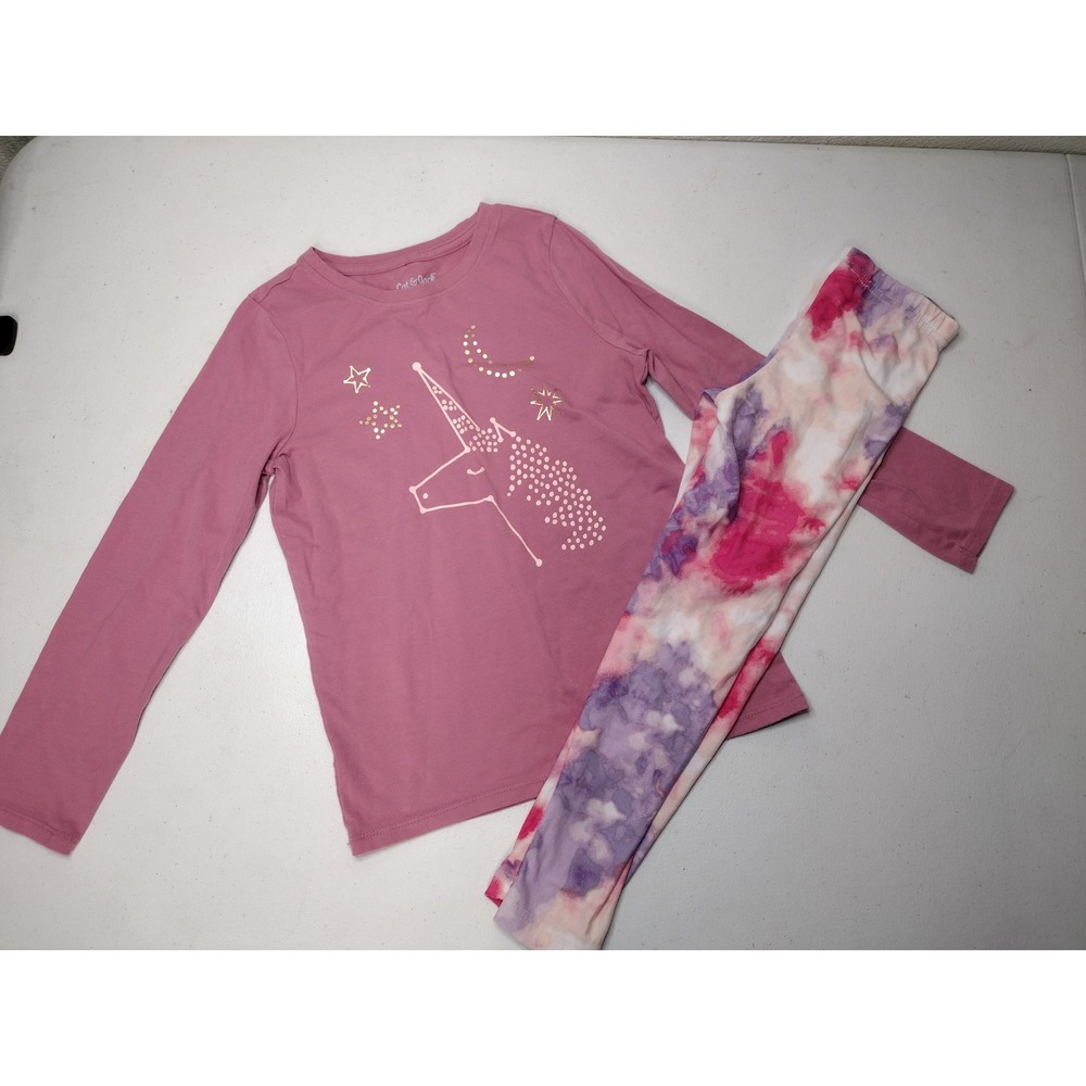Cat & Jack Unicorn‎ Long Sleeve Tee & Bobbie Brooks Tie Dye Leggings Set Girls 6